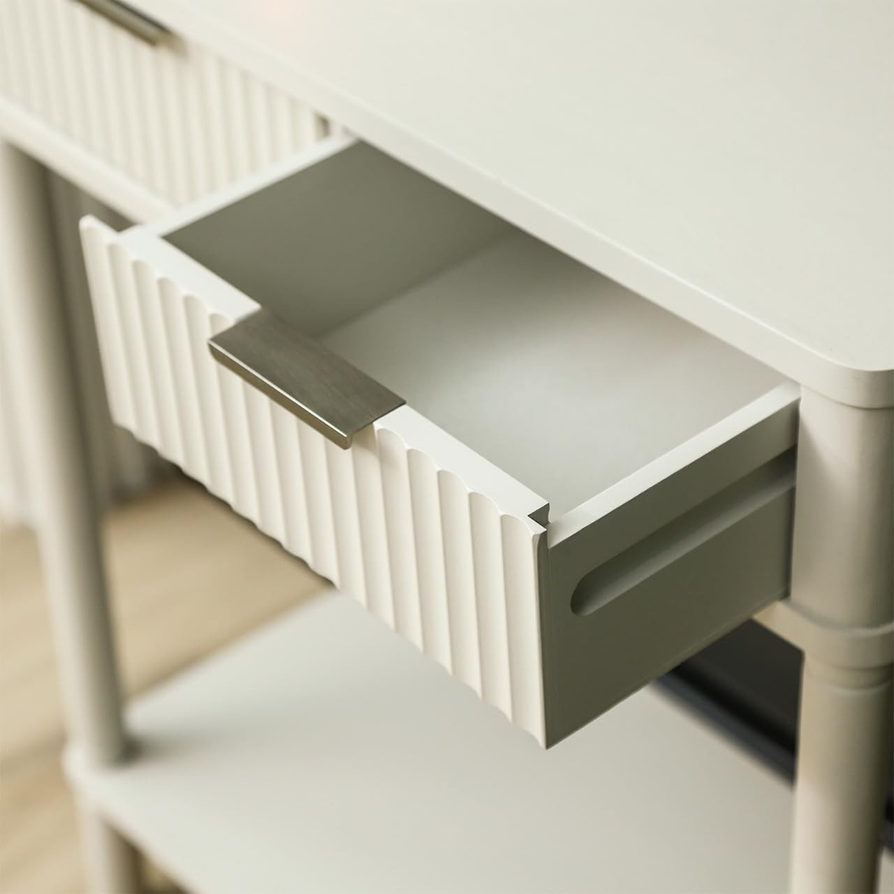 Slim White Console Table with 2 Drawers & Storage Shelf, 71H x 60W x 30D cm