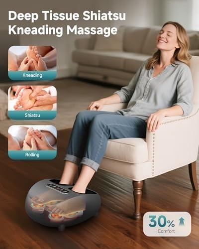 Shiatsu Foot Massager with Heat Deep Kneading & Air Compression 3 Heat Levels