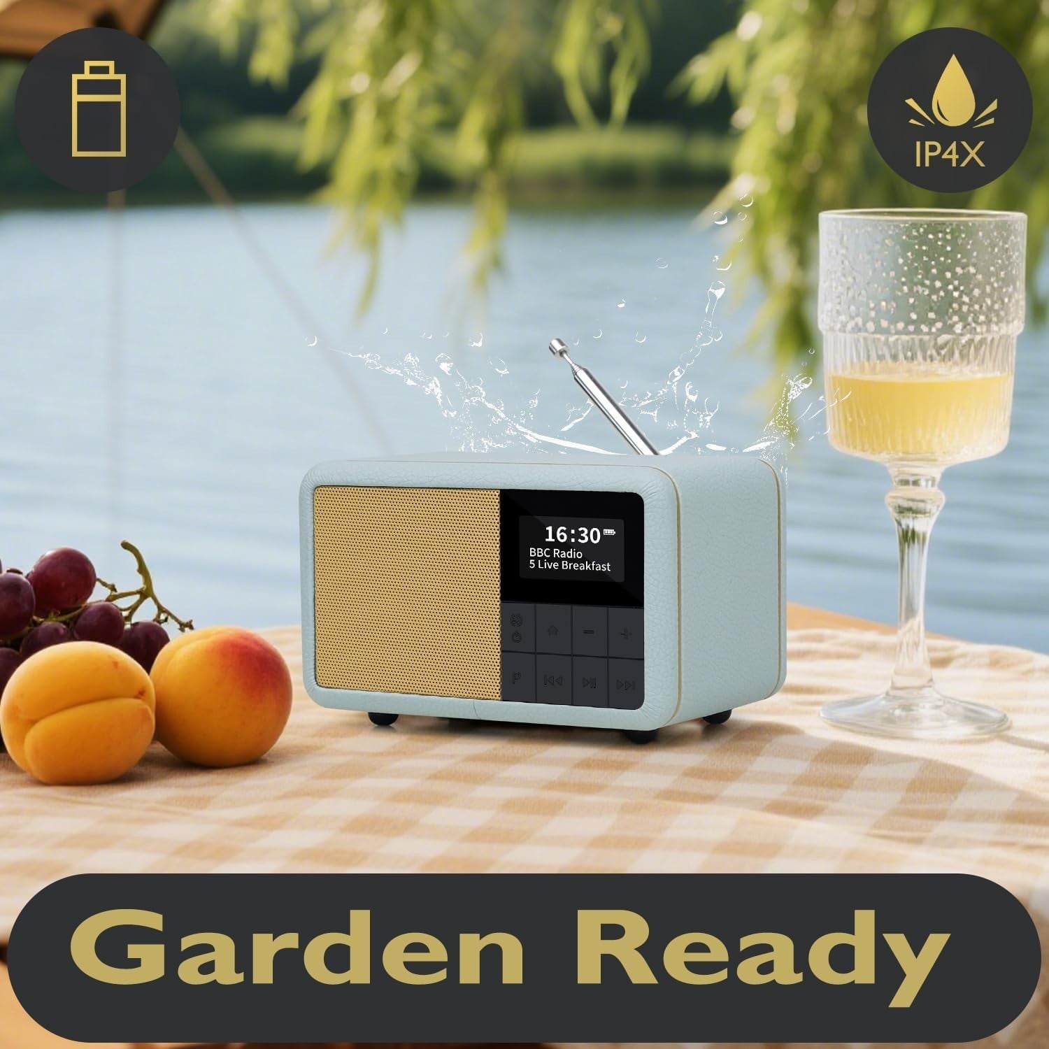 Portable DAB+ FM Radio Alarm Clock Bluetooth Waterproof 12hr Battery – Grey