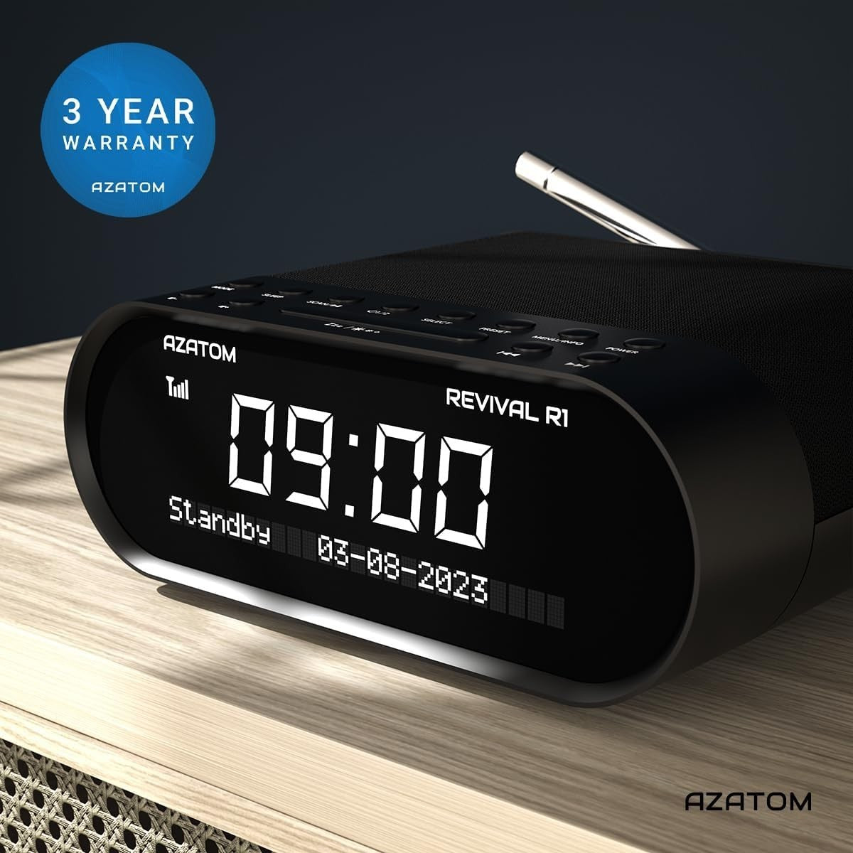 DAB/DAB+ FM Digital Bedside Radio with Bluetooth, USB Charging & Dual Alarms