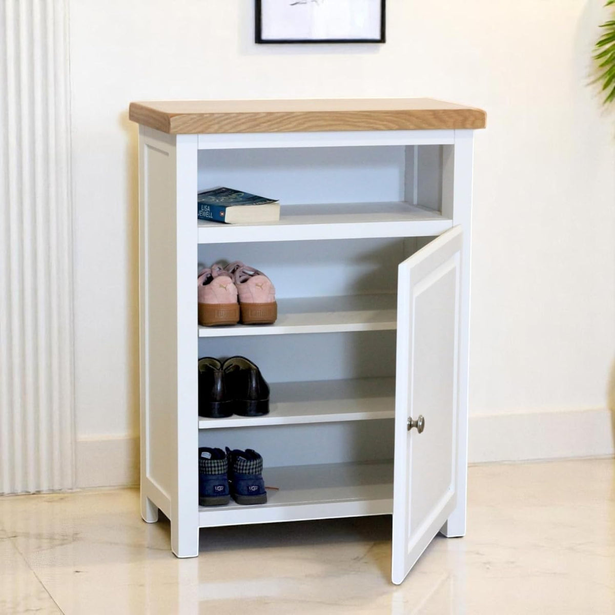 Ready Assembled Oak Shoe Cabinet Hallway Storage Unit Cupboard 64x35x88cm