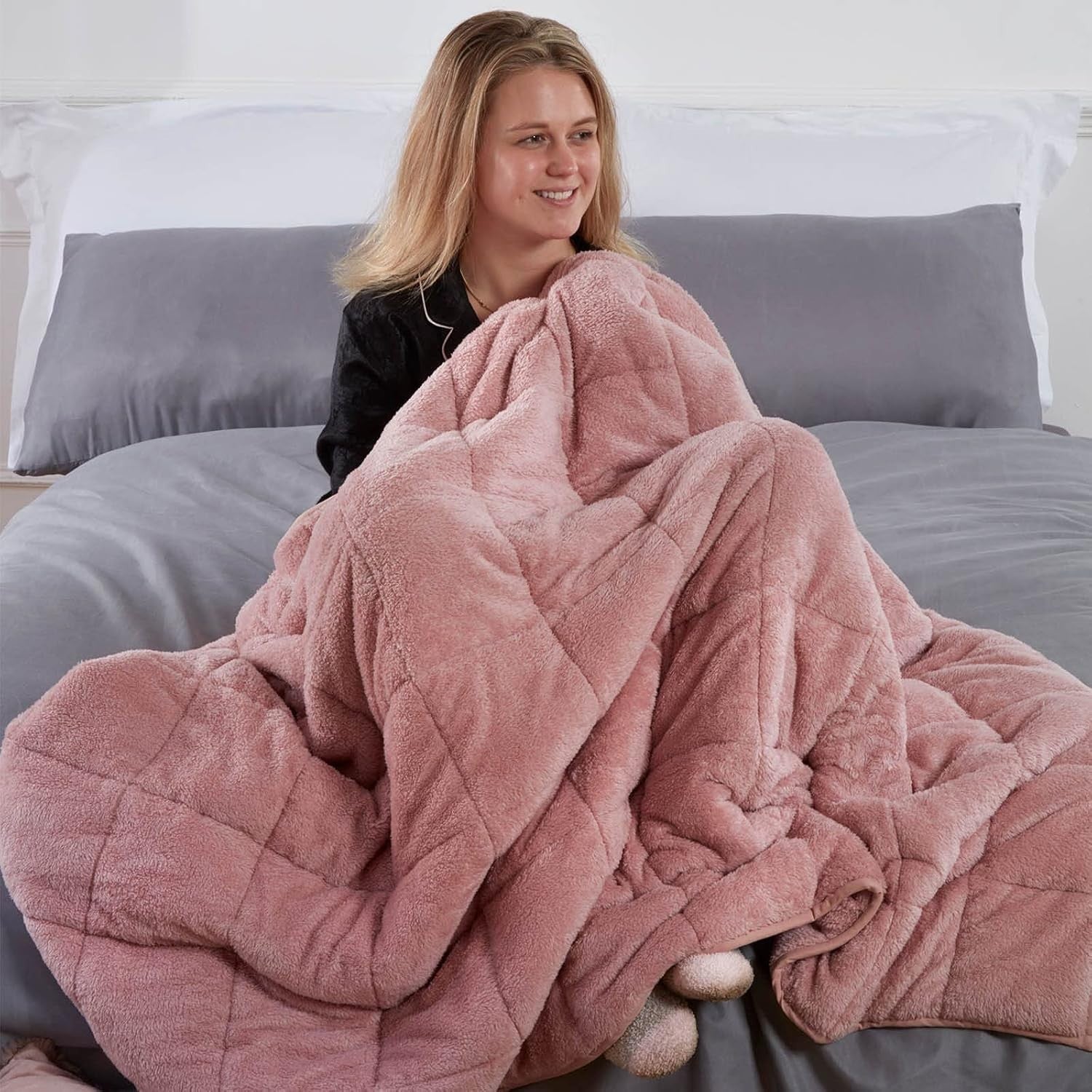 Teddy Fleece Weighted Blanket Blush Pink 4kg 125x150cm Calming Comfort
