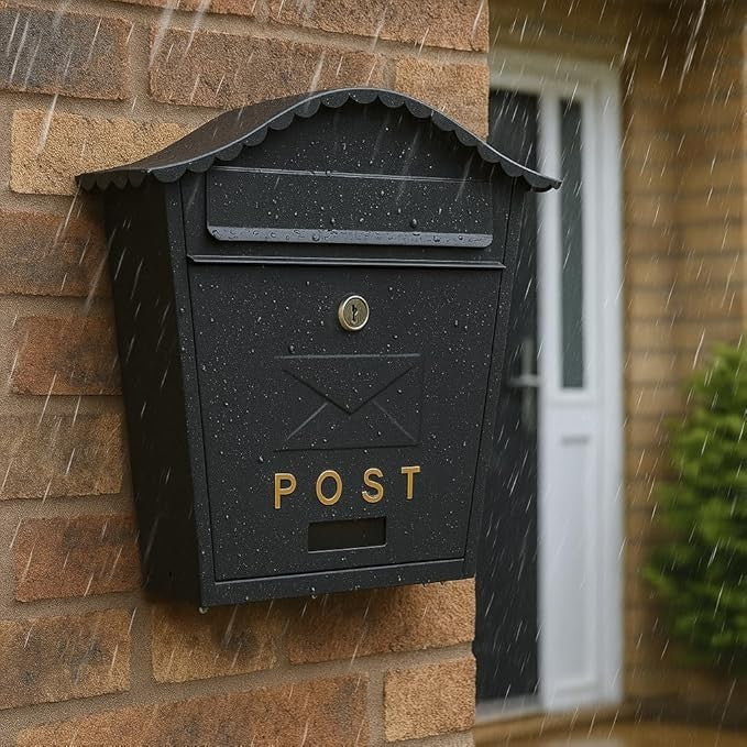 Lockable Cast Iron Wall Mailbox – Weatherproof Post Box for Home | Easy Install