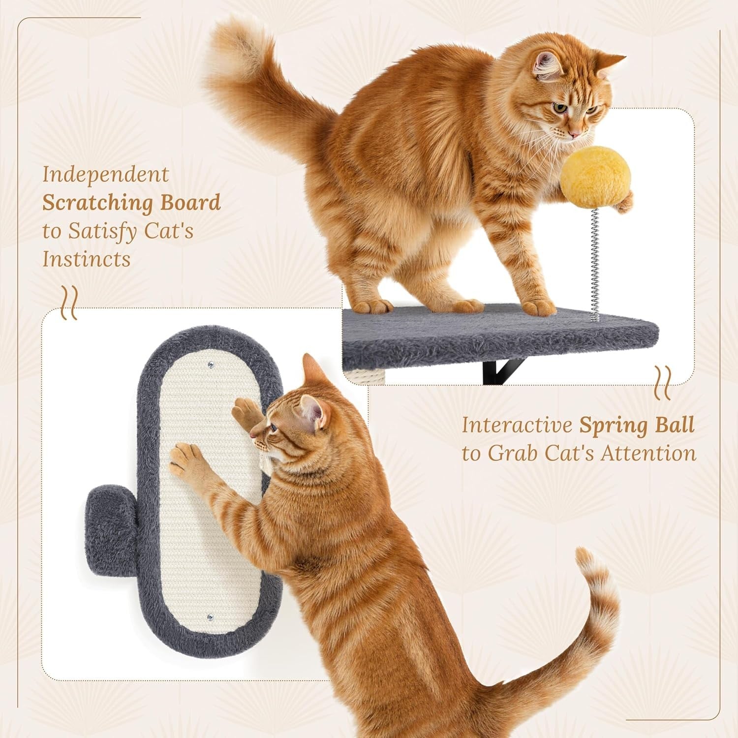 Wall Mounted Cat Shelves Climbing Set with Scratching Posts Perches Dark Grey