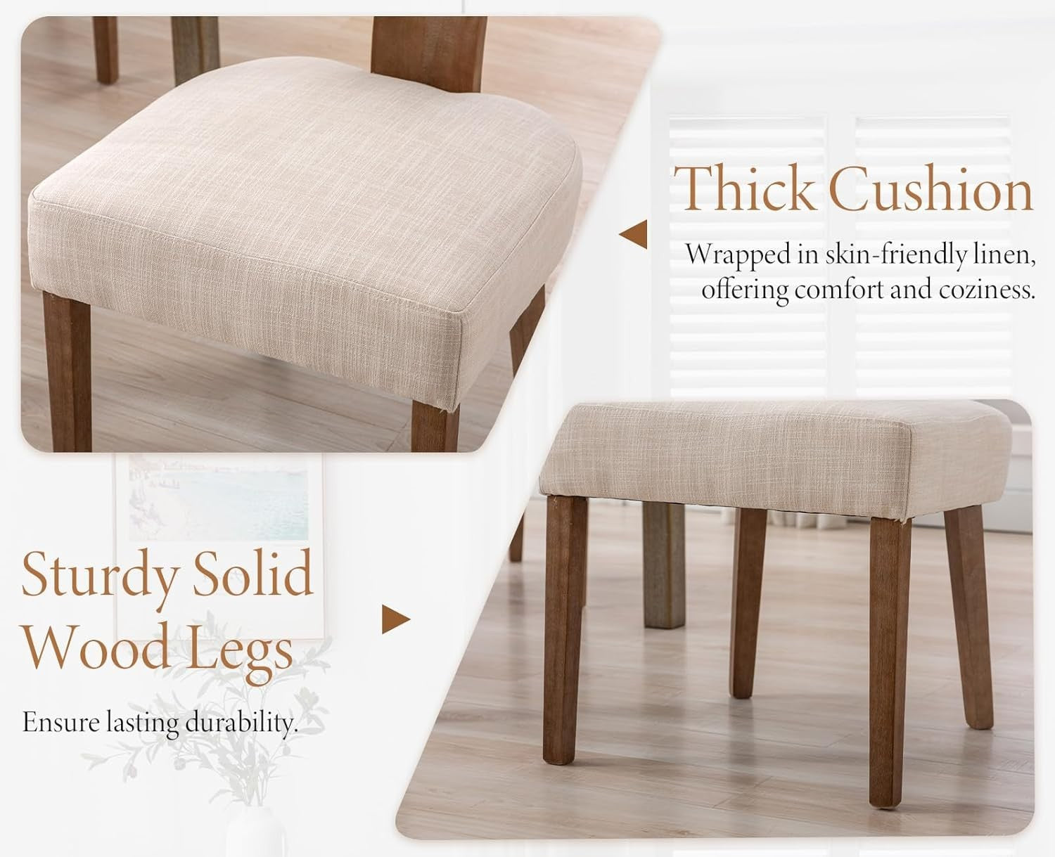 Natural Rattan Dining Chairs Set of 2 Upholstered Wood Kitchen Chairs Retro