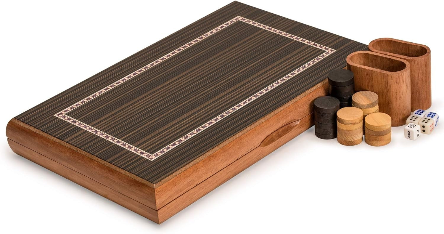 Wooden Inlaid Backgammon Set 33cm Folding Board Luxury Strategy Game