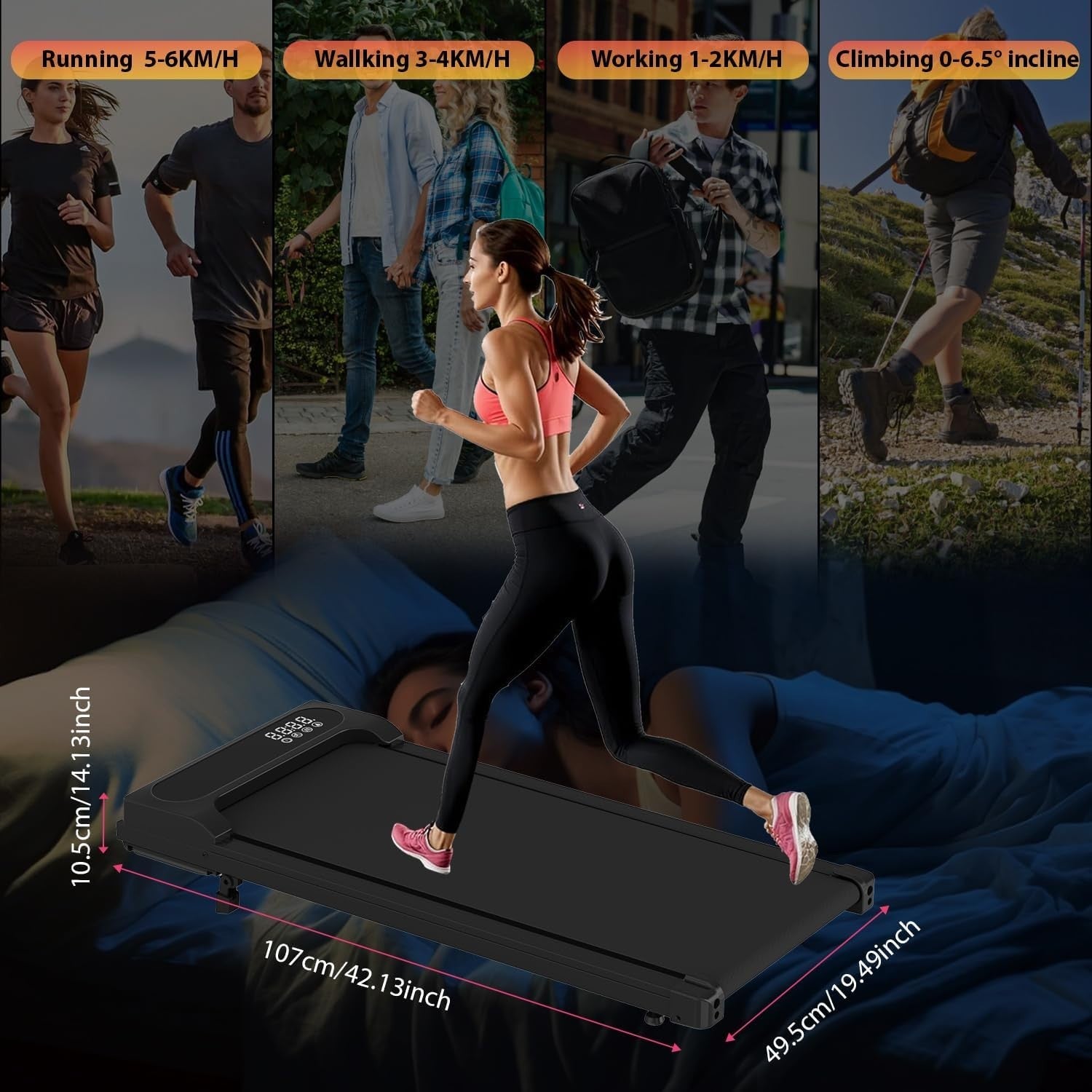 Compact Foldable Walking Treadmill 5% Incline Home Gym LED Display Remote