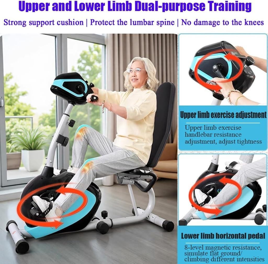 Recumbent Exercise Bike Magnetic Adjustable Seat Arm Leg Trainer Quiet Home