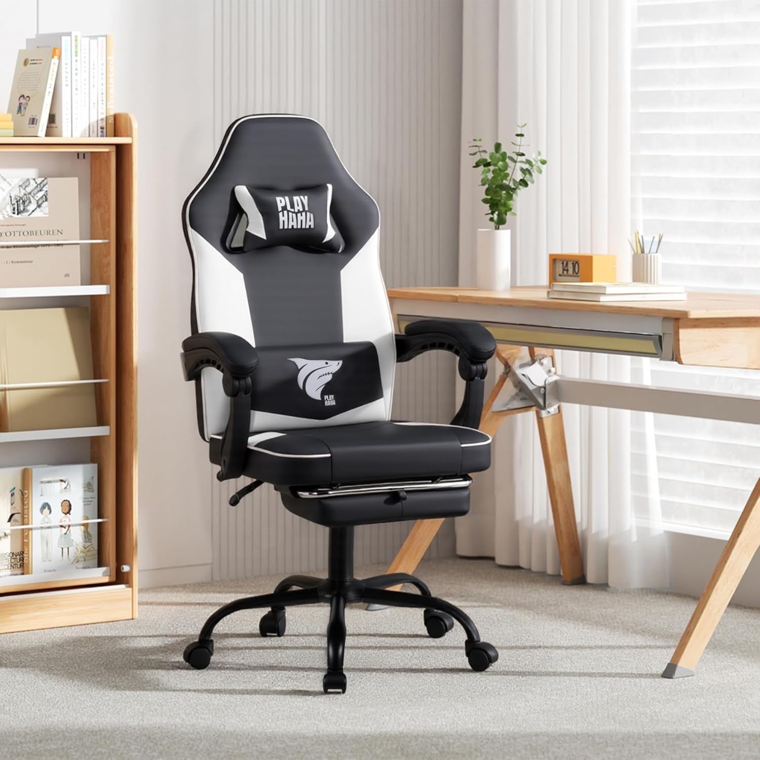 Ergonomic Gaming Chair White w/ Footrest Reclining Swivel