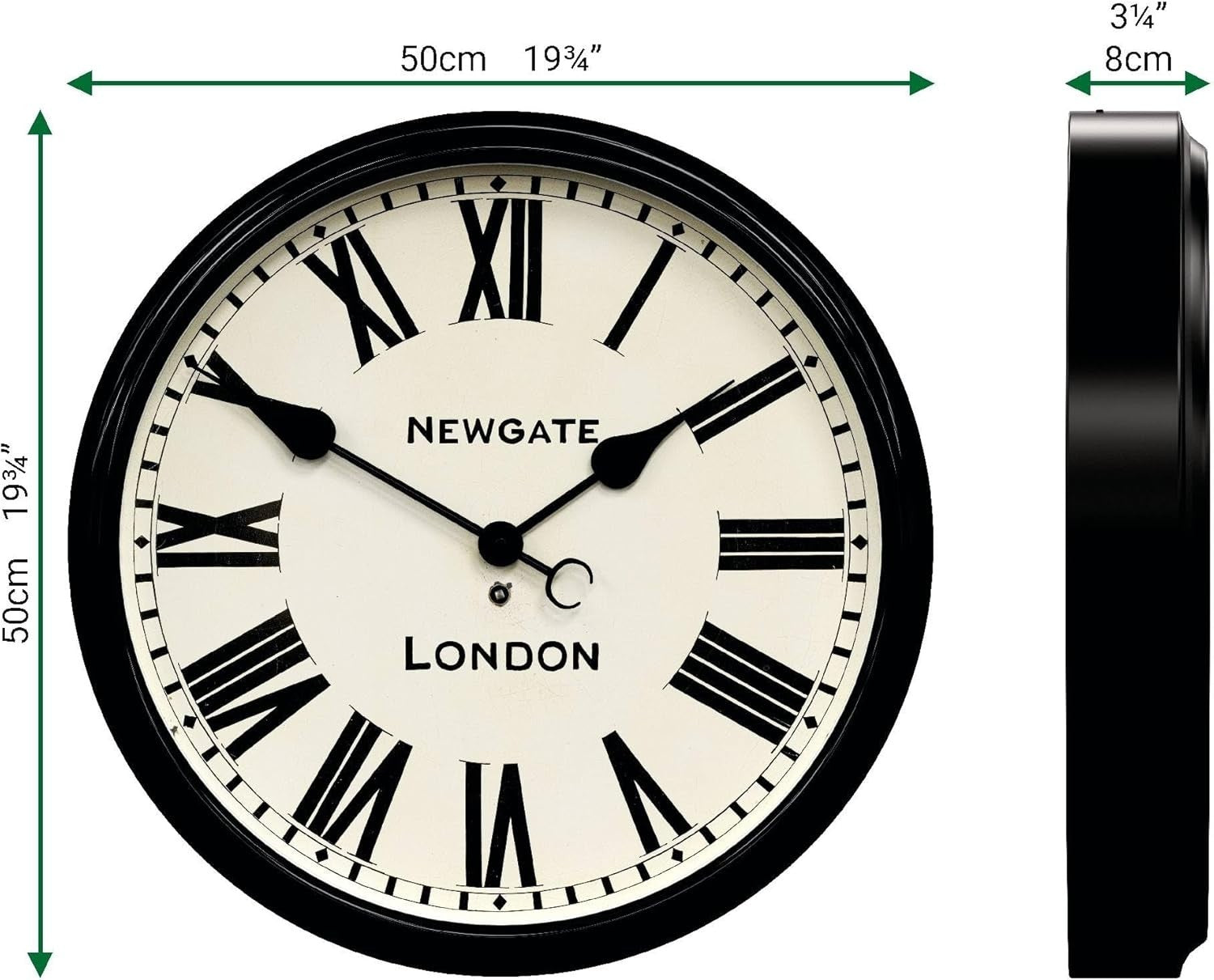 50cm Large Vintage Wall Clock Roman Numerals Metal Frame Silent Quartz