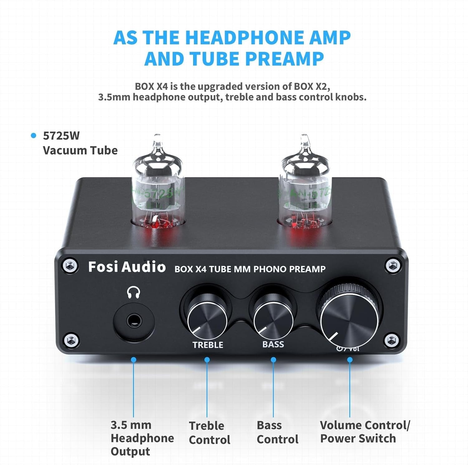 Tube Phono Preamp Headphone Amplifier MM Turntable HiFi Bass Treble EQ