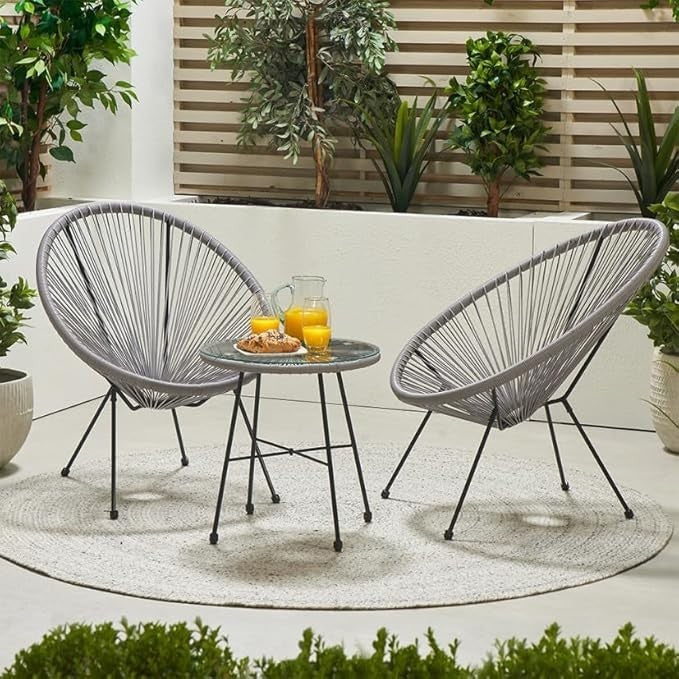 3pc Rattan Bistro Set Outdoor Chairs & Glass Table Garden Patio Furniture