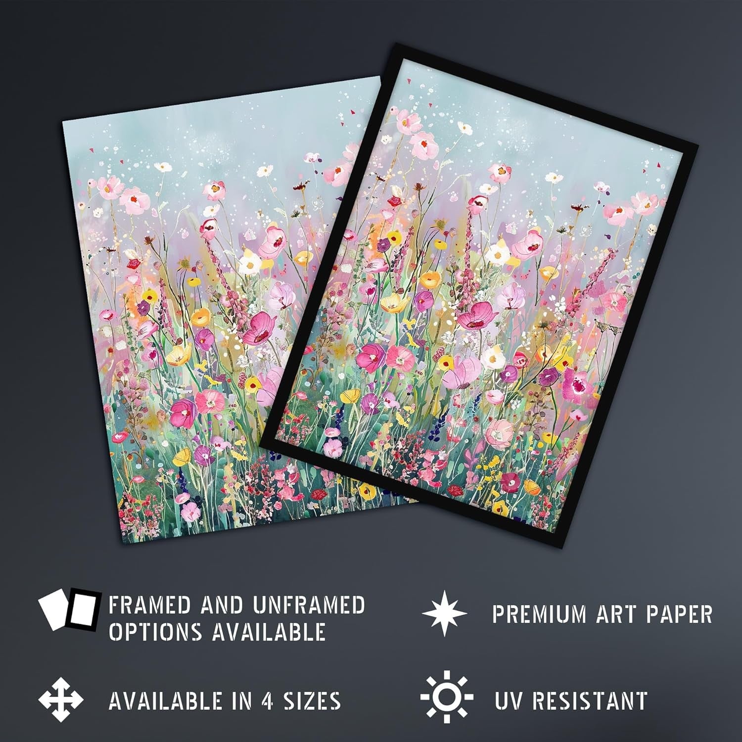 Large Floral Canvas Wall Art Wildflower Field Modern Living Room Poster 24x32