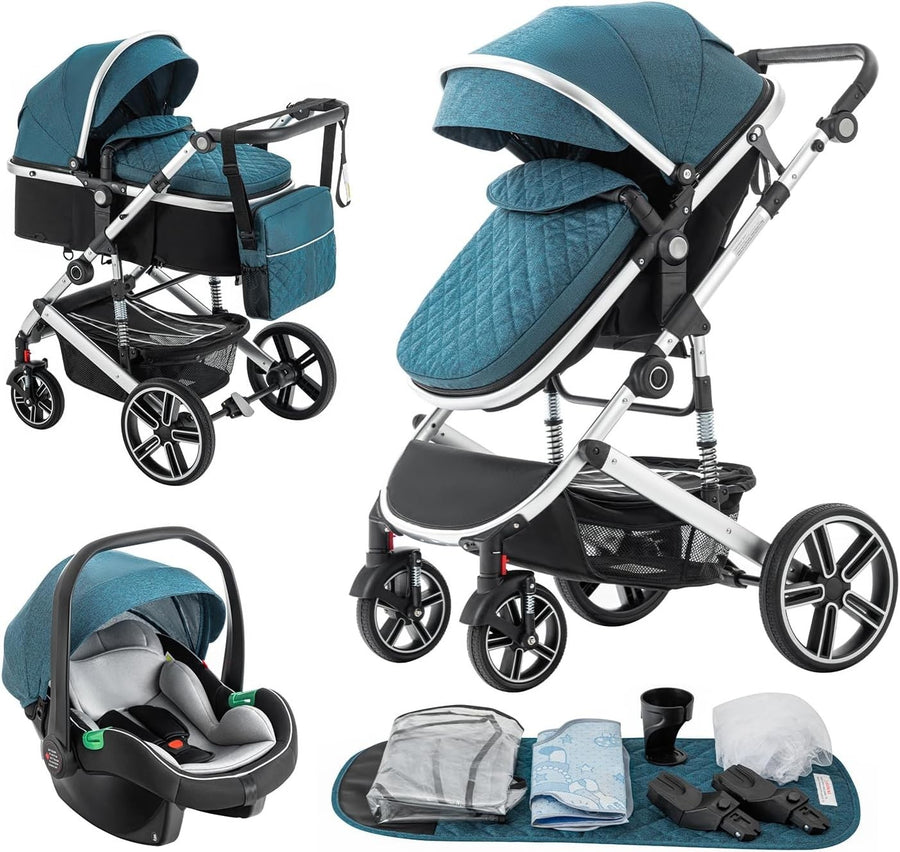 3 in 1 Baby Pram Travel System Compact Folding Stroller Newborn to 4 Years