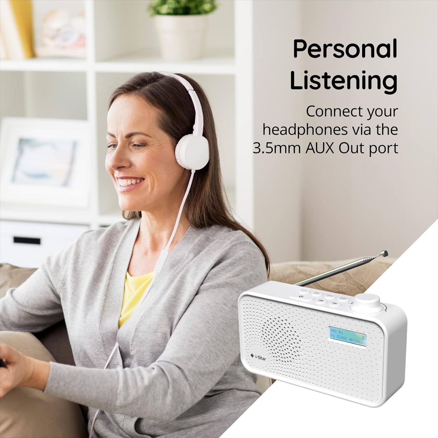 Portable DAB DAB+ FM Radio USB Rechargeable LCD Display White