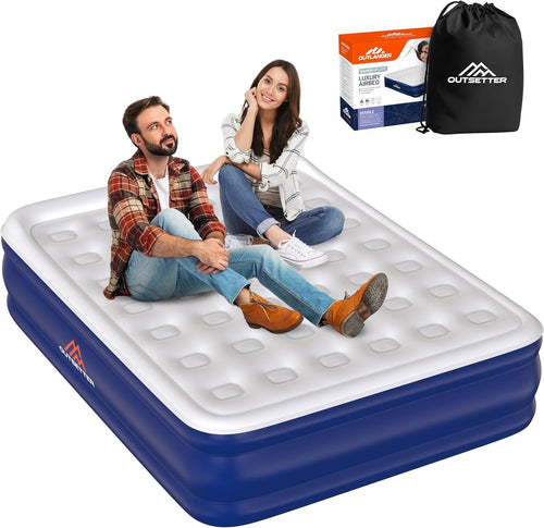 Luxury Raised Double Air Mattress with Built-In Pump, Waterproof & Portable
