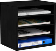 4 Tier A4 Desk File Organizer Wooden Paper Tray Office Magazine Rack Black
