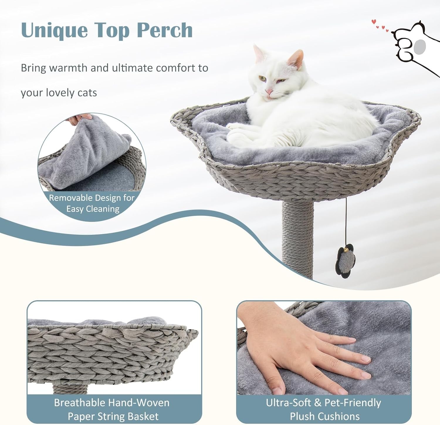 3 Tier Cat Tree Tower Grey Large Top Bed Condo Scratching Post Indoor Cats