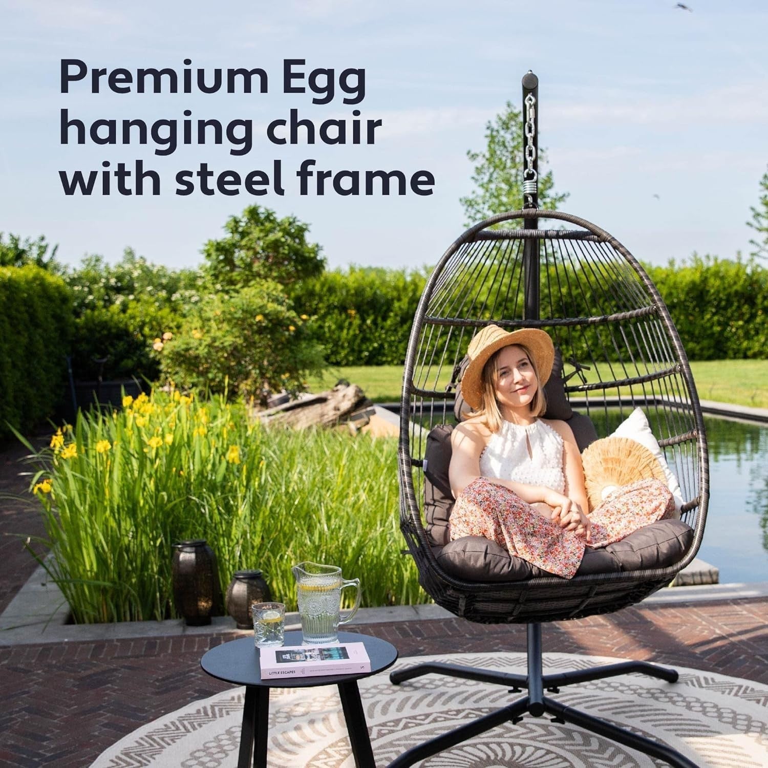 Foldable Hanging Egg Chair with Cushion for Indoor Outdoor Relaxation 150kg