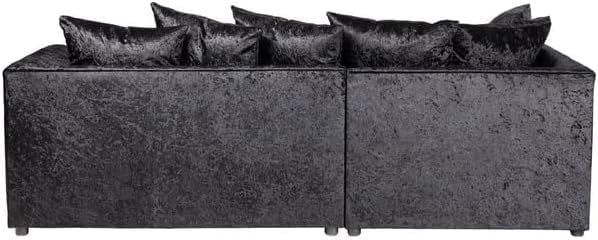L Shaped 4 Seater Crush Velvet Sofa with Footstool - Modern Black Corner