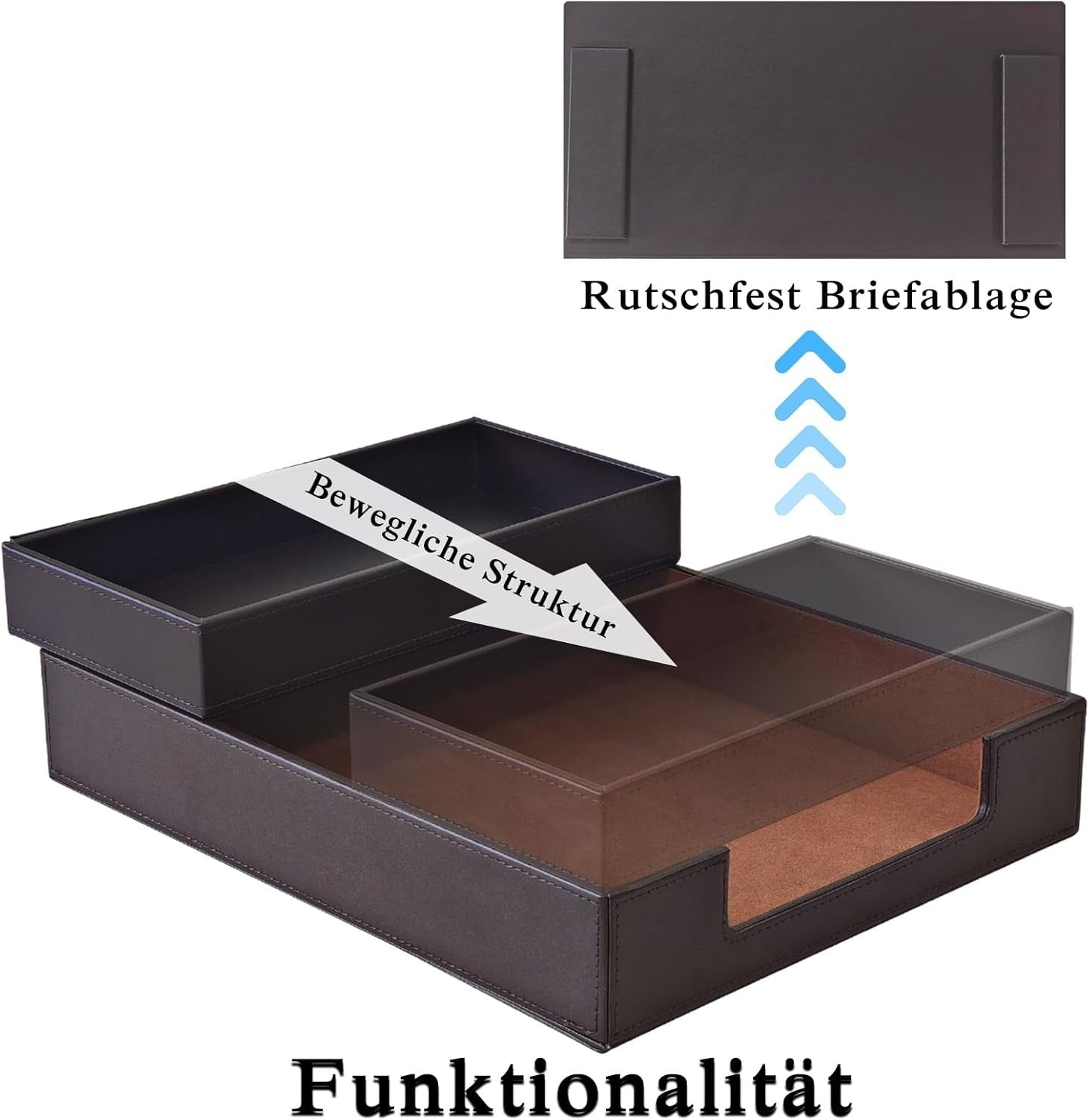 4-Piece PU Leather Desk Organiser Set, Pen Holder, Letter Tray, Note Box