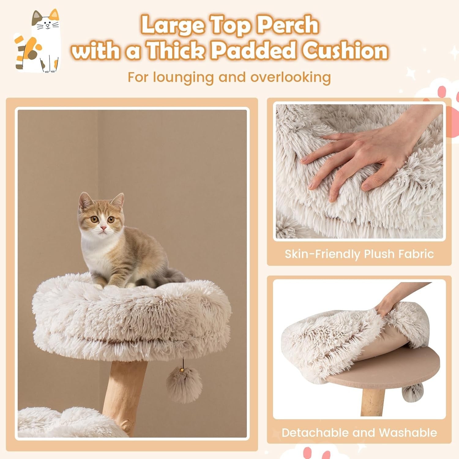 102cm Wooden Cat Tree White Multi Level Tower with Plush Perches & Jute Scratch