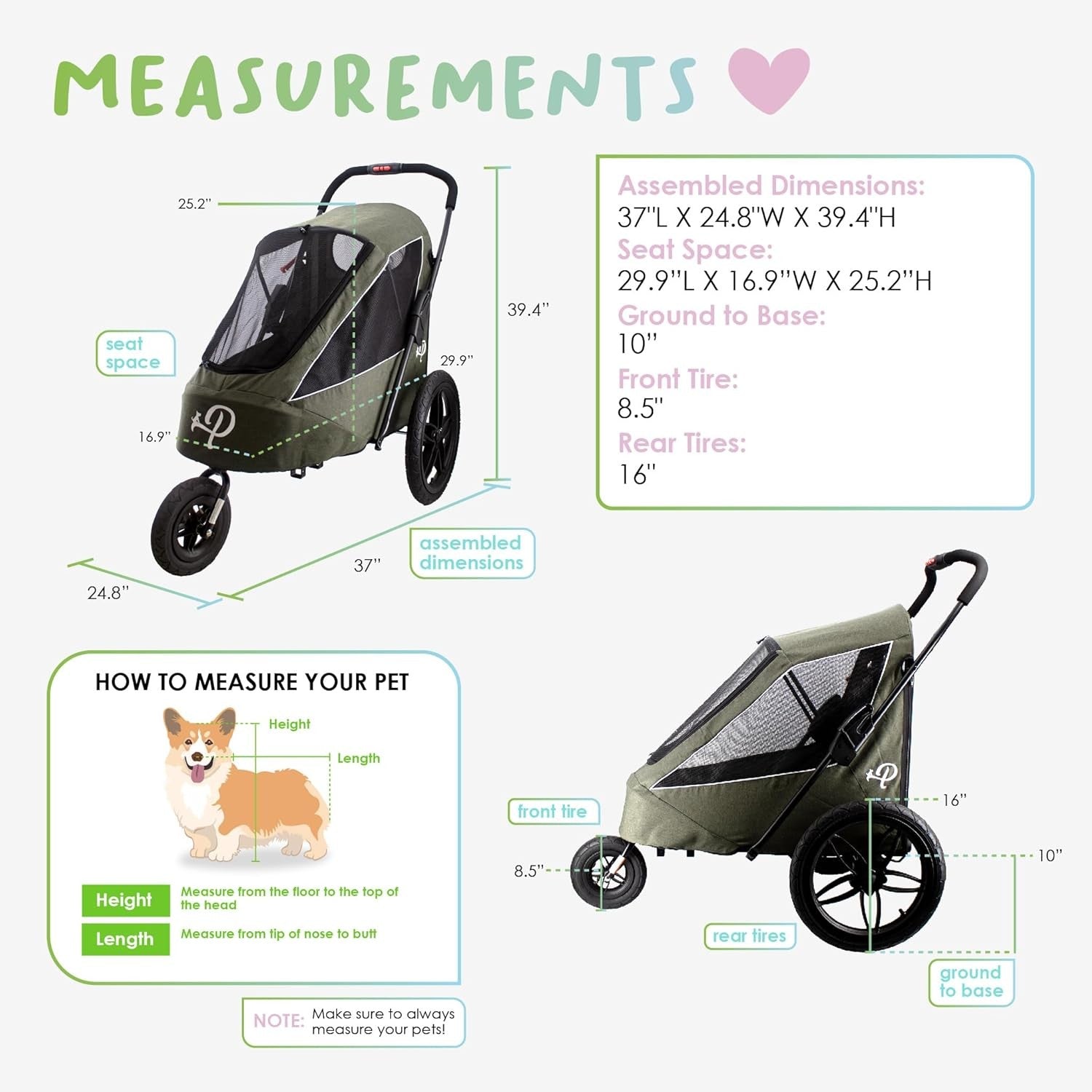 Dog Bike Trailer Jogger Stroller Large Foldable Air Tires Rain Cover