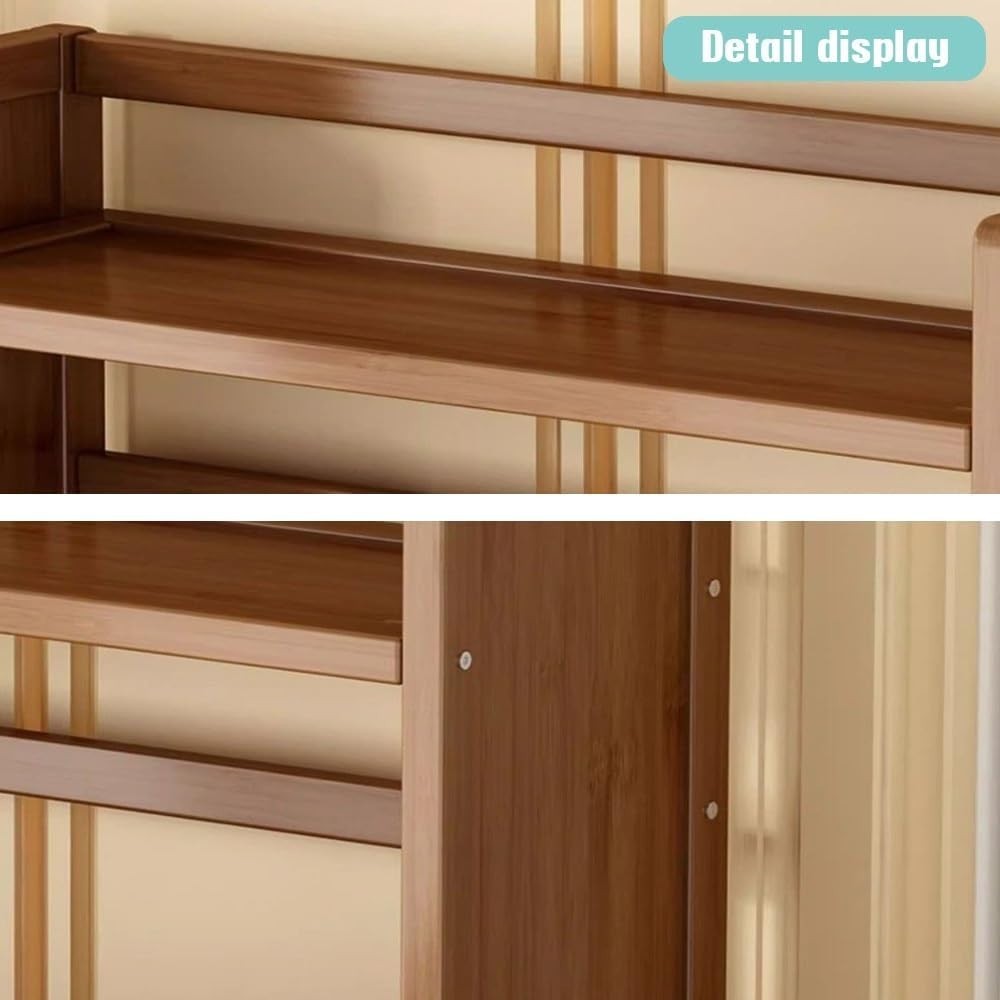 Bamboo Desktop Bookshelf Organizer w/ Drawer | 3-Shelf Desk Hutch 40cm