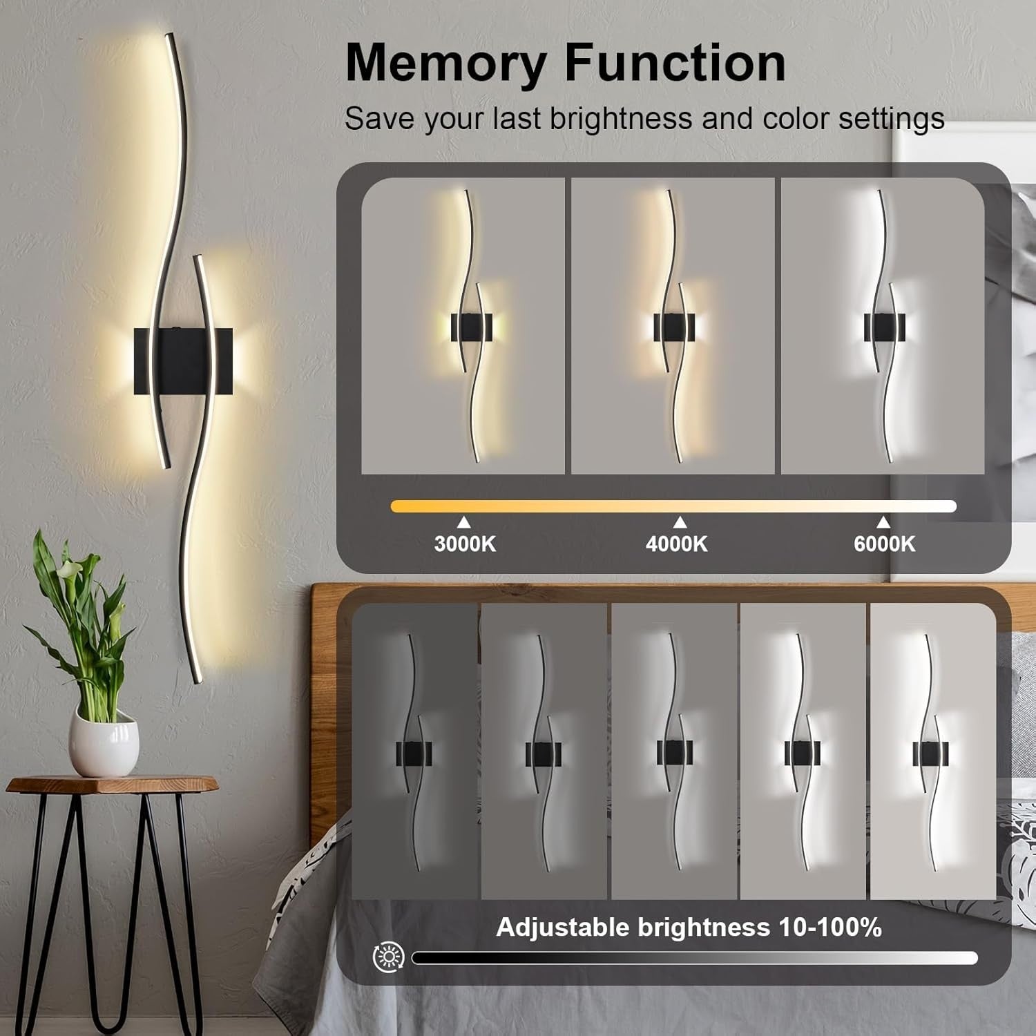 Wireless Rechargeable Wall Light 100cm, Remote Control, Dimmable Warm-Cool