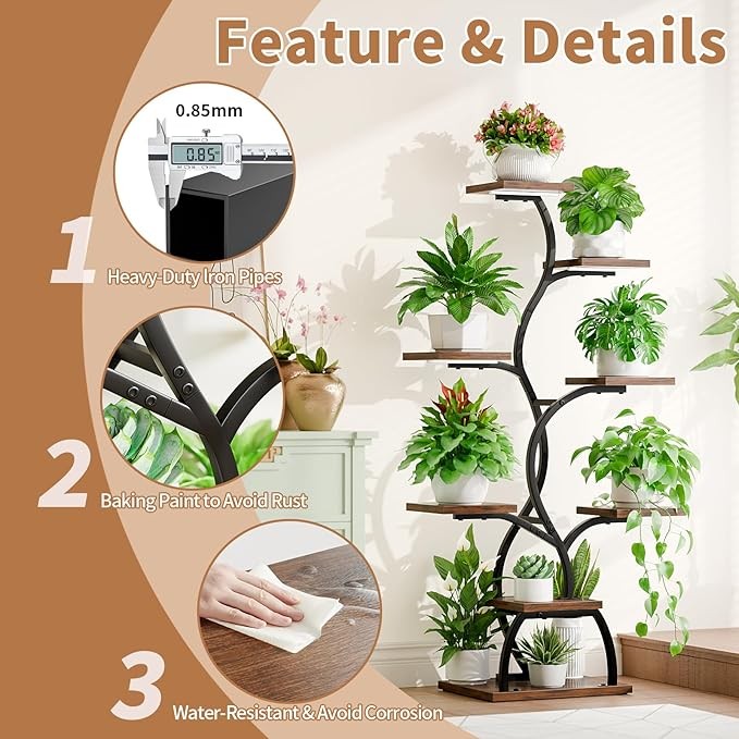 8 Tier Metal Plant Stand with Grow Lights, Tall Indoor Flower Shelf for Living