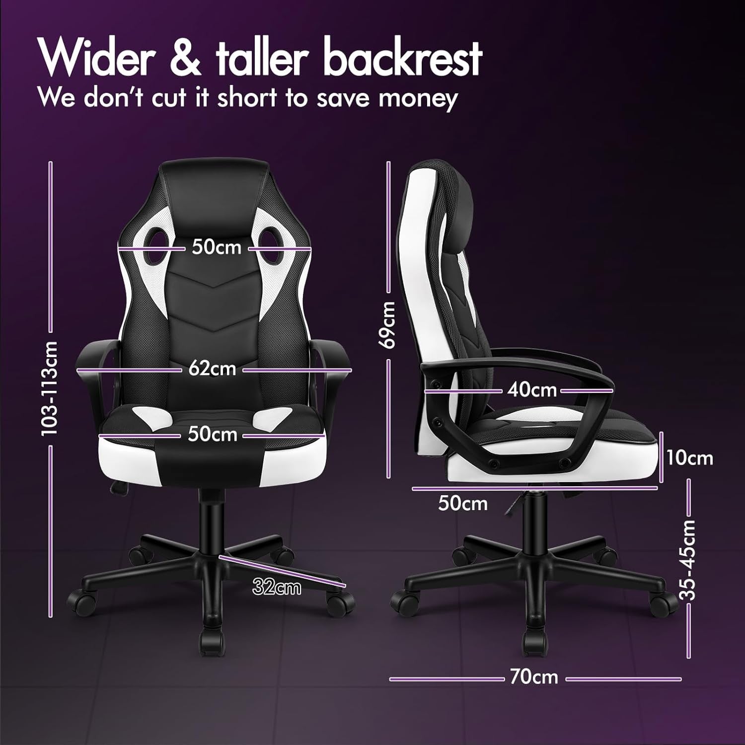Ergonomic Gaming Chair Racing Style Swivel Desk Chair White