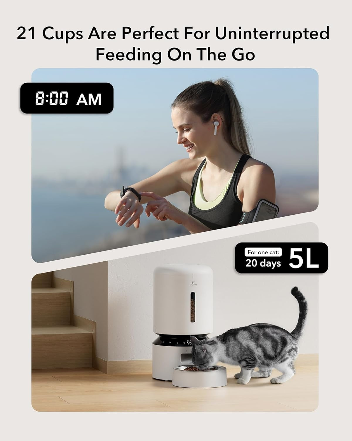Automatic Pet Feeder 5L Timed Food Dispenser Stainless Steel Bowl
