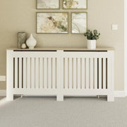 White Radiator Cover Cabinet XL | MDF Vertical Slat Wood Shelf