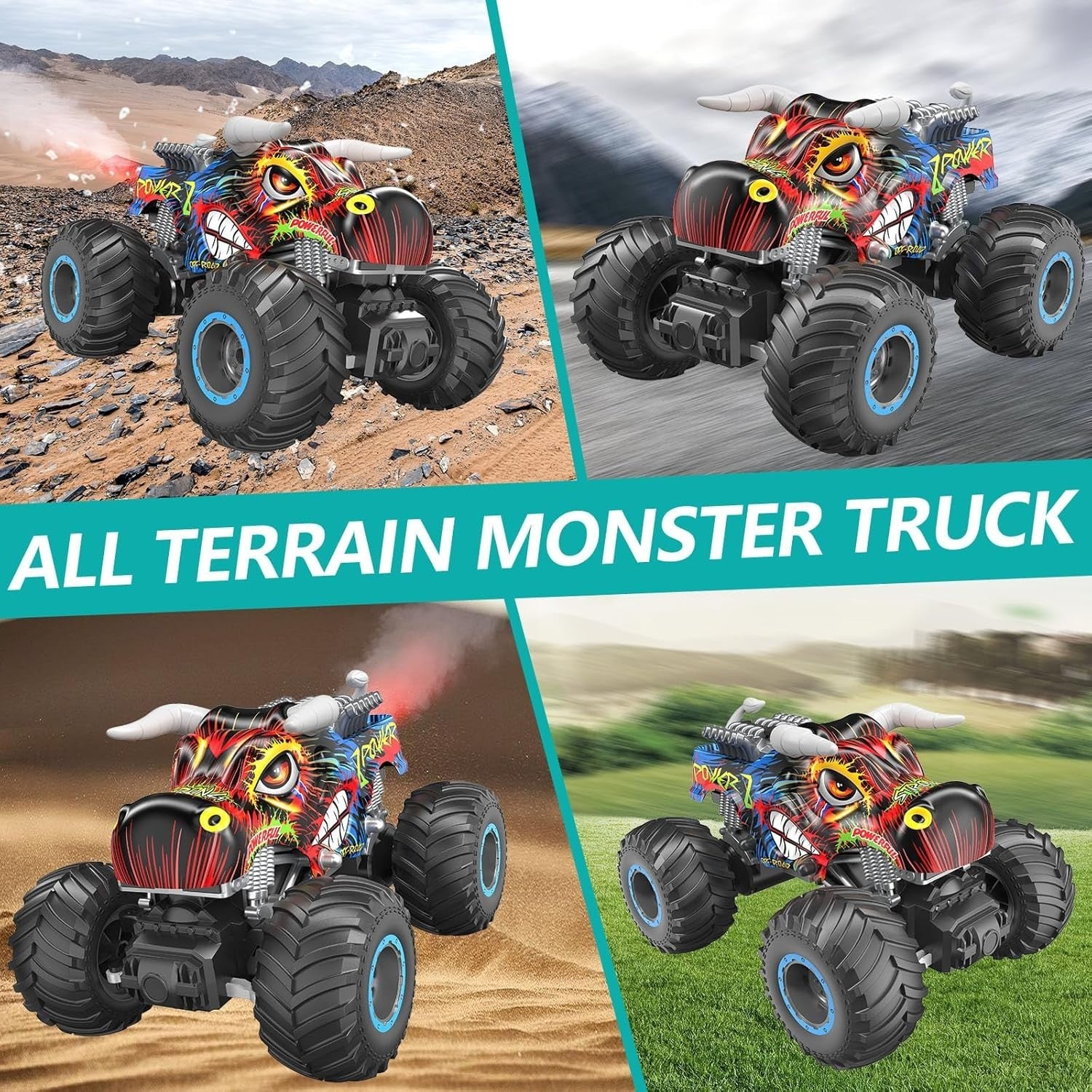 RC Monster Truck Car with Spray, Music & LED Lights for Kids 8+