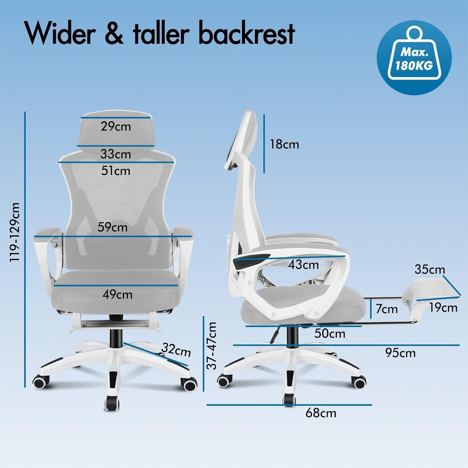 Ergonomic Office Chair High Back Mesh Flip Up Arms Adjustable Headrest Black/Whi