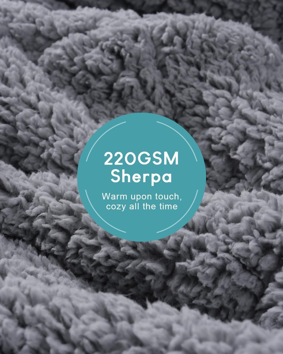 Weighted Blanket 15lb Jacquard Sherpa Cozy Sleep Aid 60x80 Grey Queen