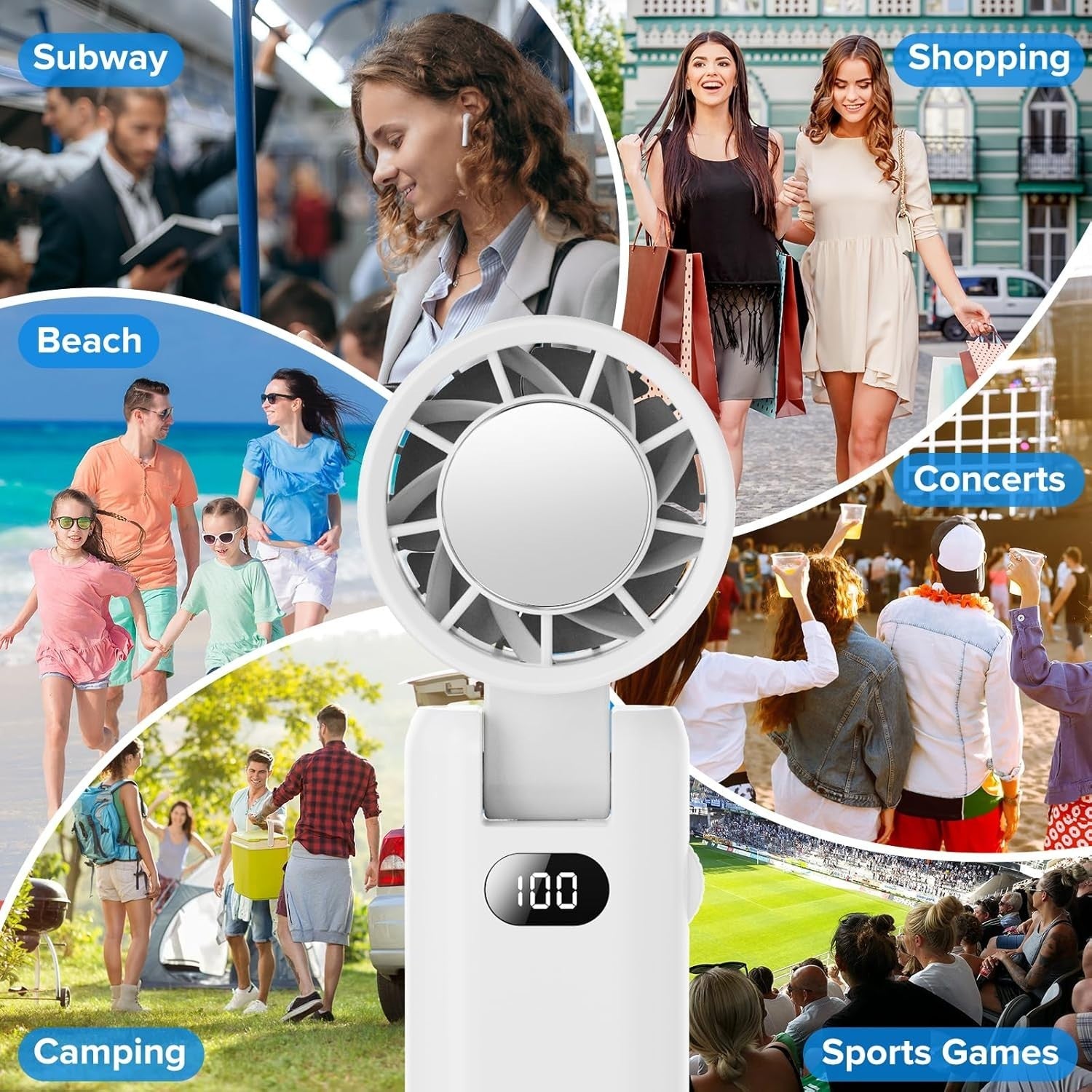 3-in-1 Turbo Fan – 12500RPM Foldable 180° 100 Speed 3600mAh Rechargeable White