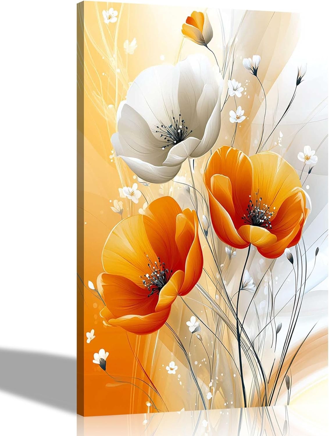 Abstract Orange White Flowers Framed Canvas Print 40x30 cm Modern Art