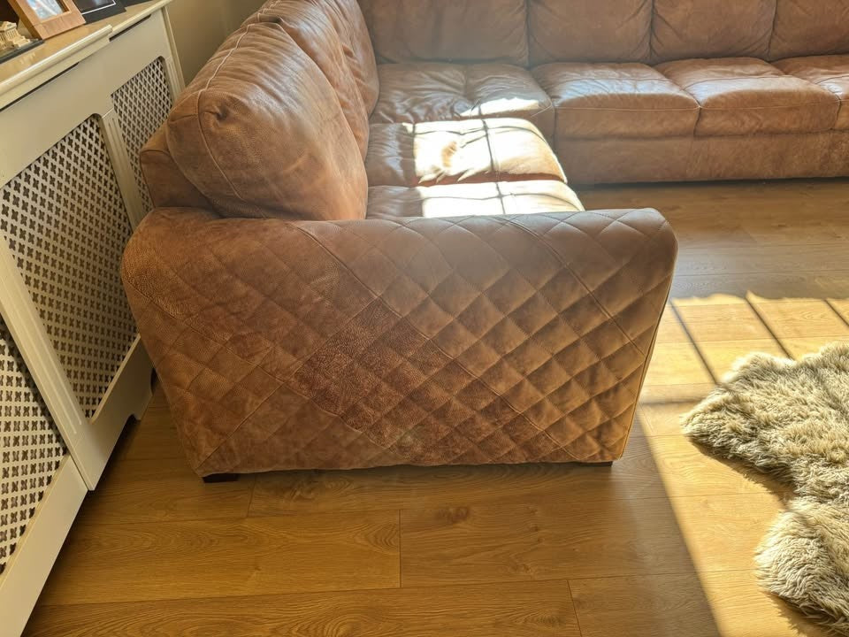 Extra Large Rustic Tan Leather Corner Sofa (PTP)