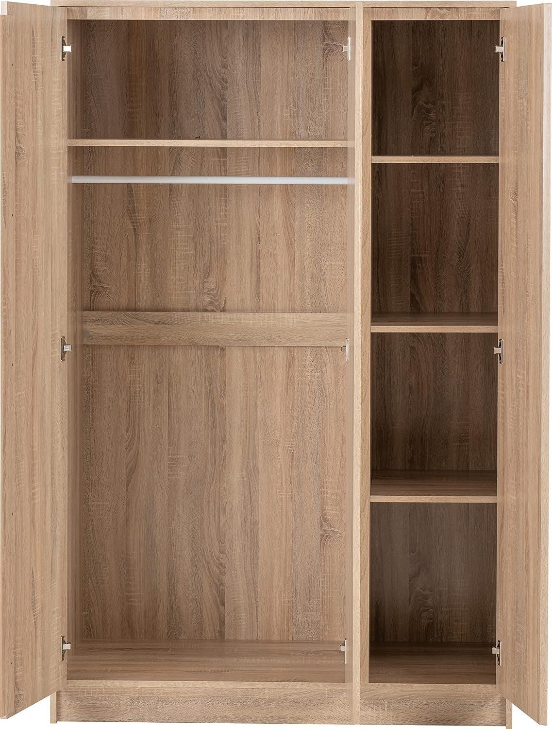 3 Door Sonoma Oak Wardrobe with Anti-Tip Safety & Spacious Storage