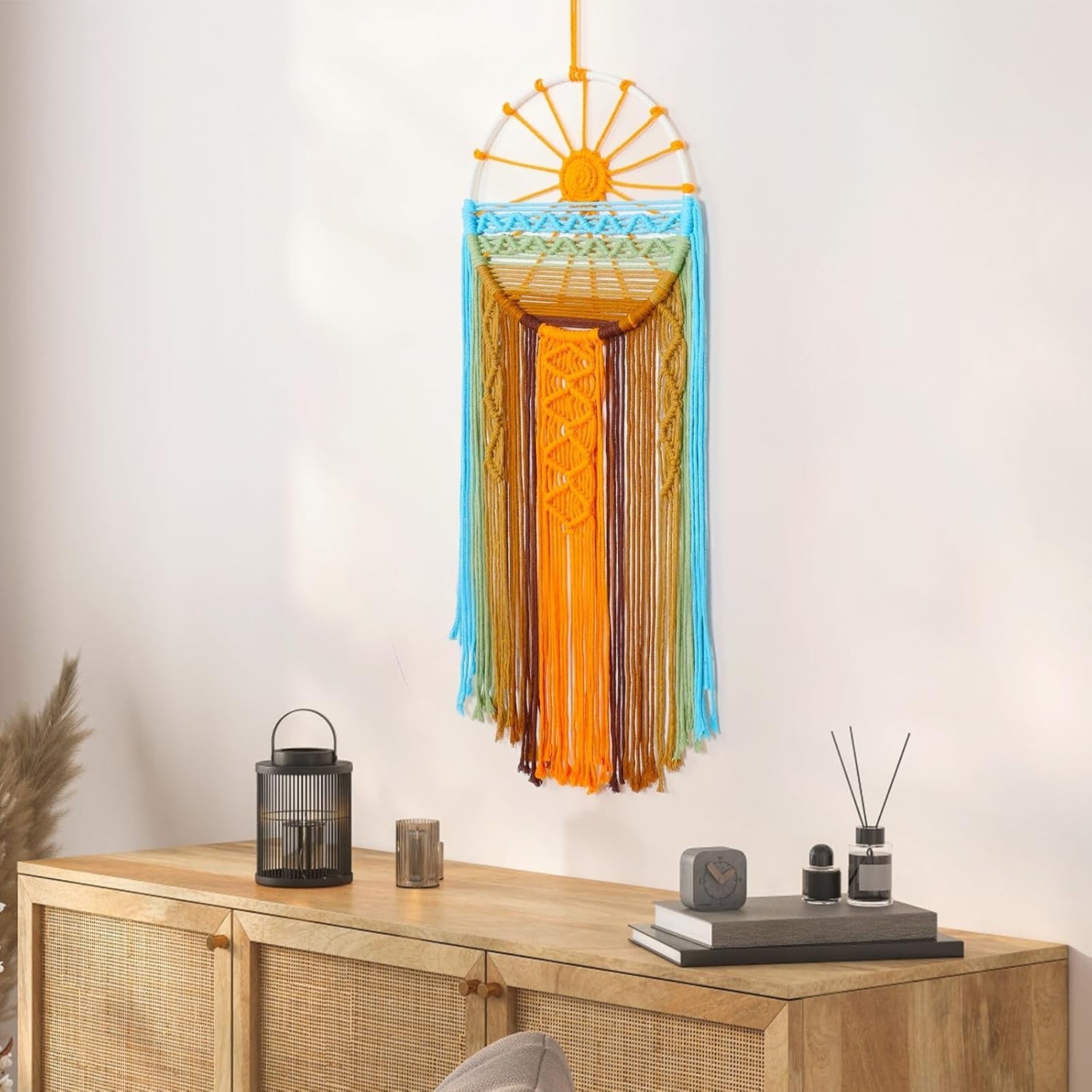 Sunset Macrame Wall Hanging Boho Tapestry 29.5x9.9in