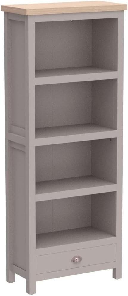 Tall Bookcase with Drawer & 4 Shelves Grey Oak Effect | Modern Storage Unit
