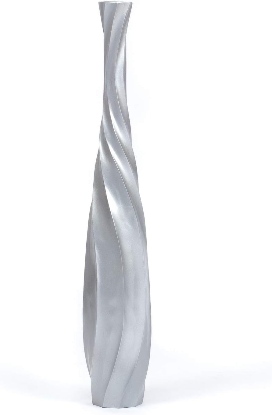 Silver Curved Floor Vase 65cm Tall Wooden Decor for Pampas Grass