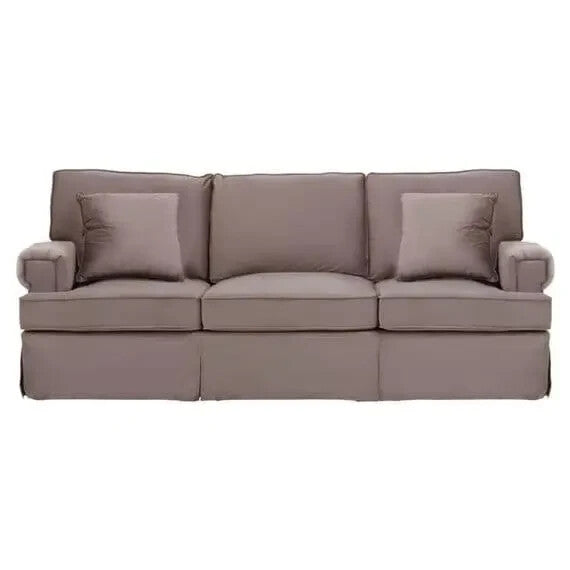 3 Seater Mink Velvet Sofa w/ Key Arms & Wooden Base for Living Room