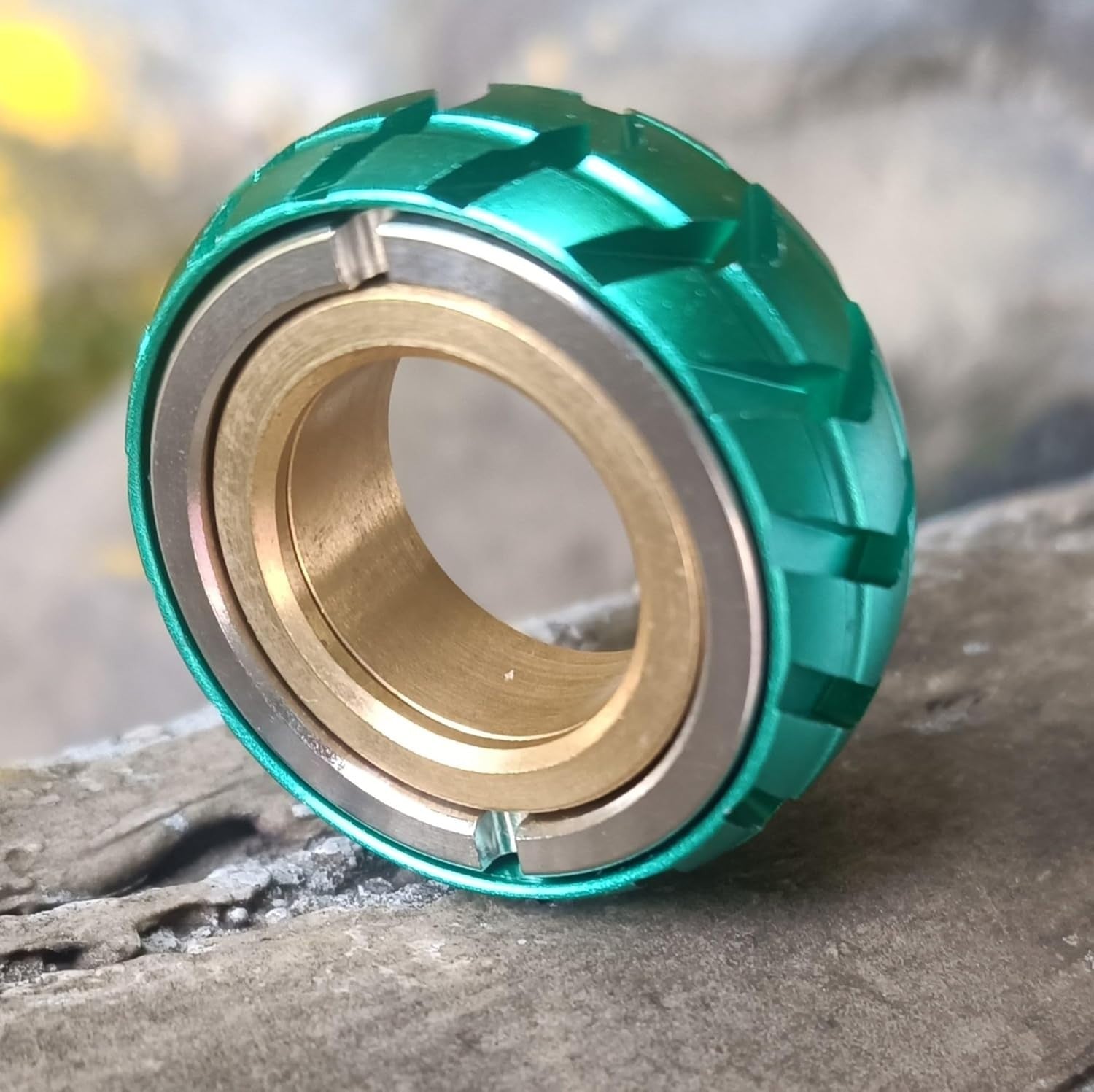 Green Magnetic Fidget Ring Haptic Coin Stainless Steel Stress