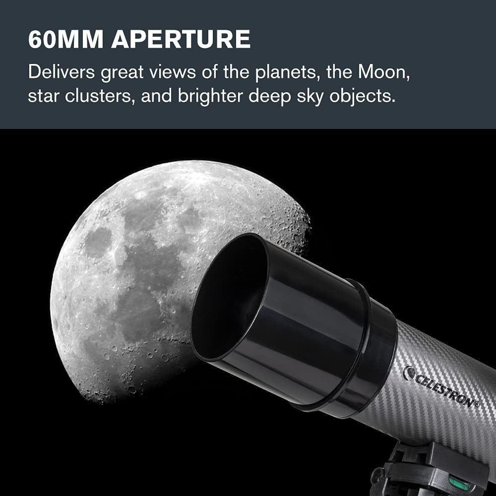 60mm Refractor Telescope with Smartphone Adapter,Tripod and Backpack, Black/Grey