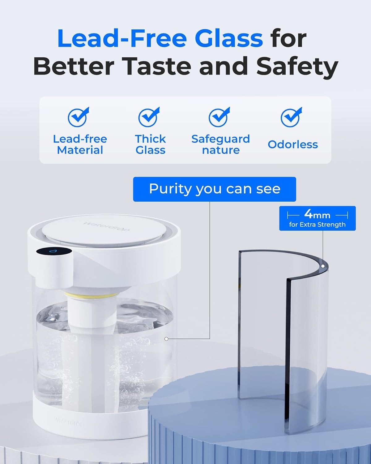 Electric Glass Water Filter Dispenser 5.3L Rechargeable Countertop