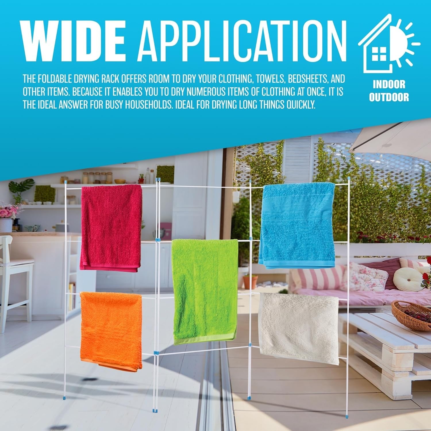 Triple Panel Clothes Airer Folding Laundry Drying Line Large Indoor Outdoor