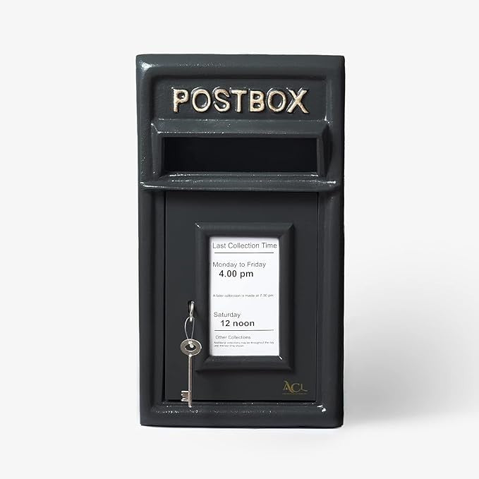 Lockable Cast Iron Mailbox Black | Heavy Duty Wall Mount Post Box | Weatherproof