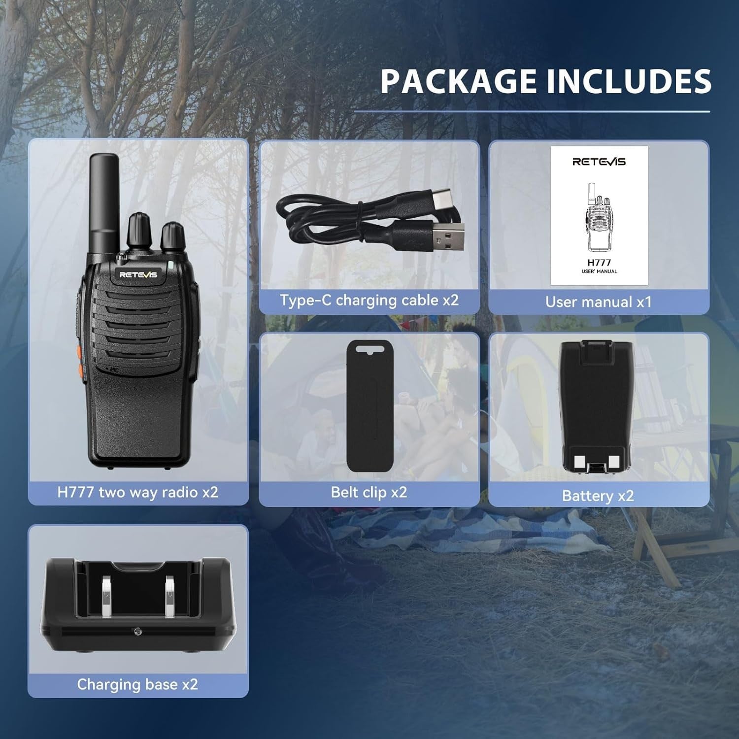PMR446 Walkie Talkies 2 Pack USB-C VOX Flashlight Long Range Radio